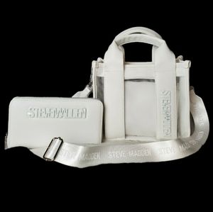 Steve Madden white bwebber satchel and wallet set